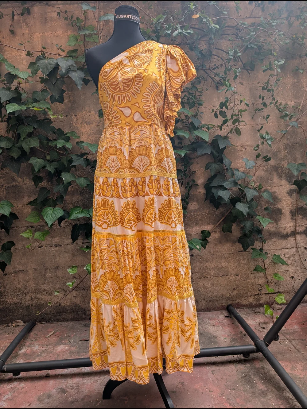 FARM Rio One-Shoulder Yellow & Cream Patterned Maxi Dress - Picture 11 of 13